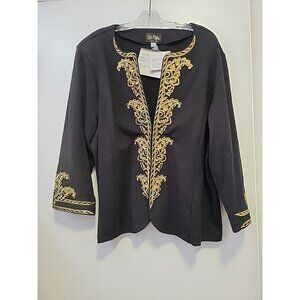 Bob Mackie Wearable Art Embroidered Jacket Black and Gold 2X NWT